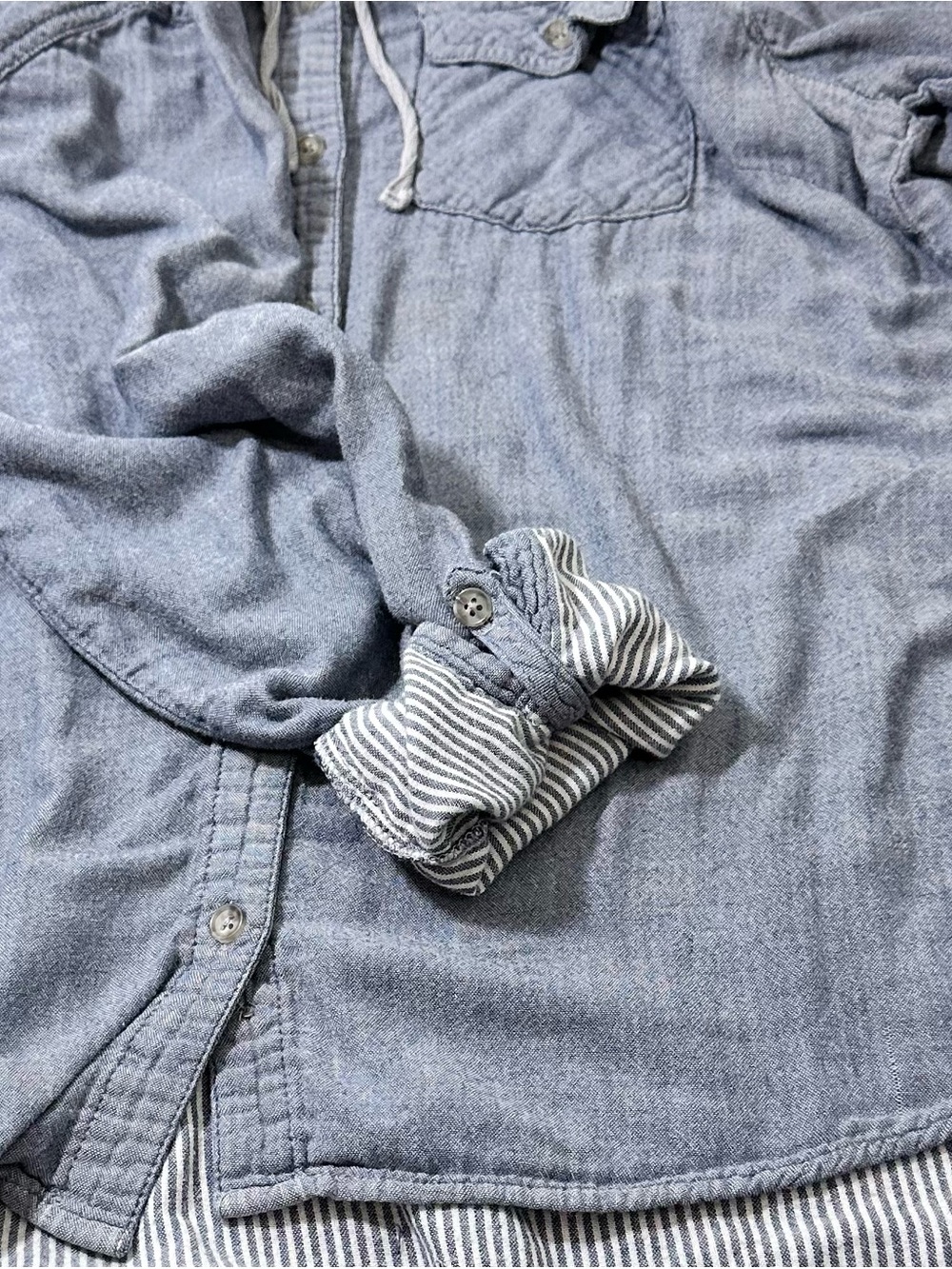 Boston Traders Lightweight Hooded Button Up Striped Lining Casual Coastal Medium - Picture 8 of 8